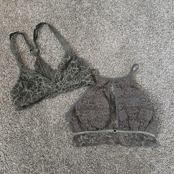 Women's Green Lace Halter Criss Cross Back Set of Two Bralette Bra Small - Picture 1 of 5